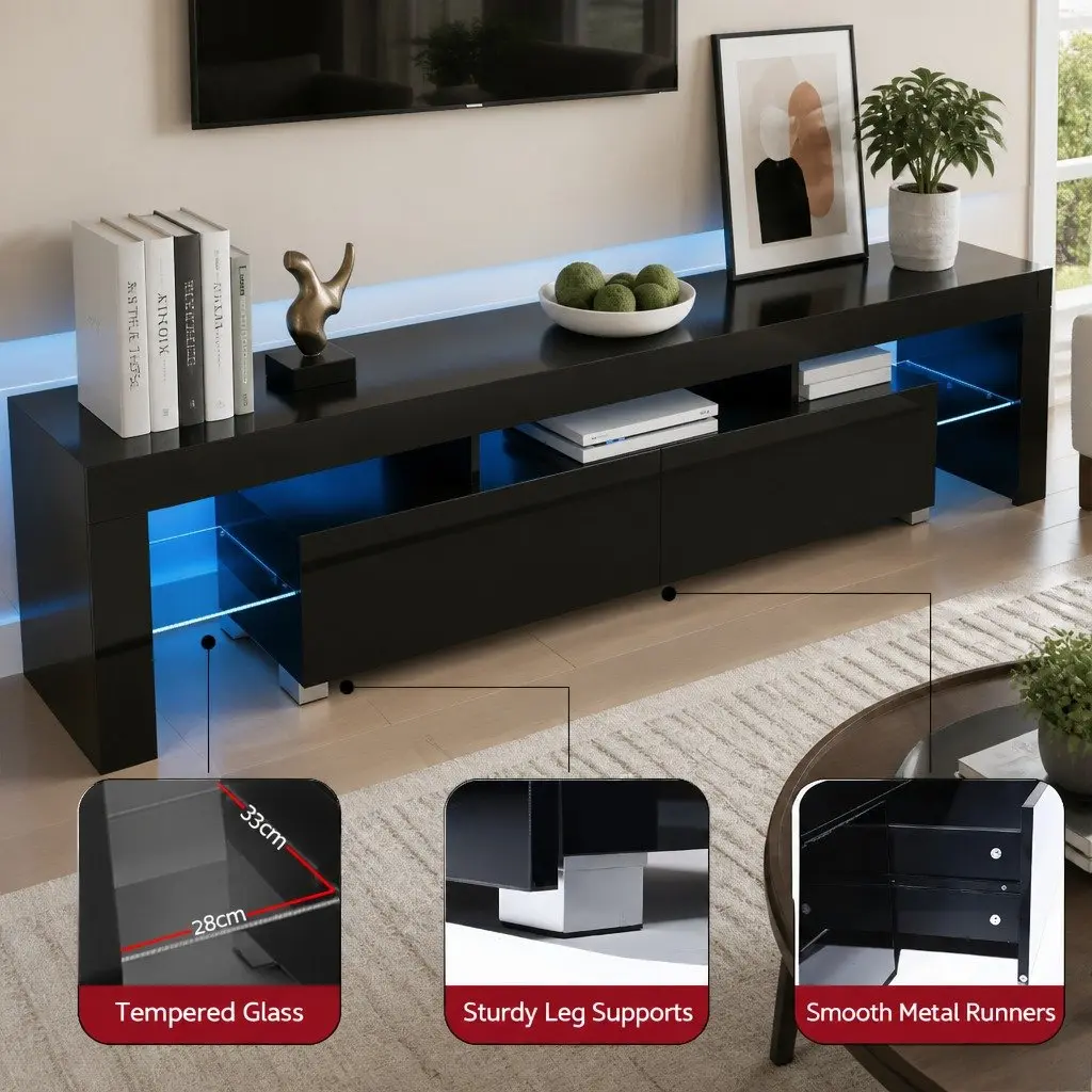 Black Entertainment Unit with LED Lighting 189cm