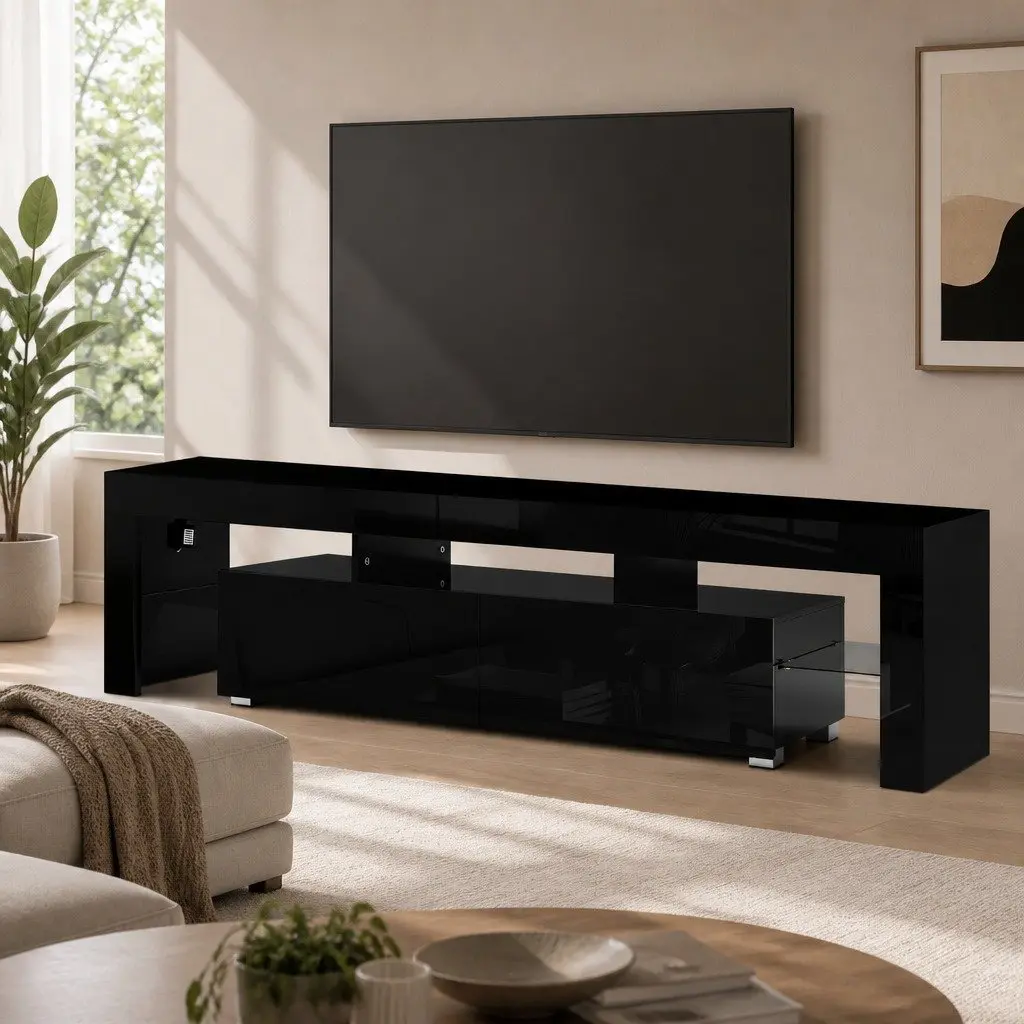 Black Entertainment Unit with LED Lighting 189cm