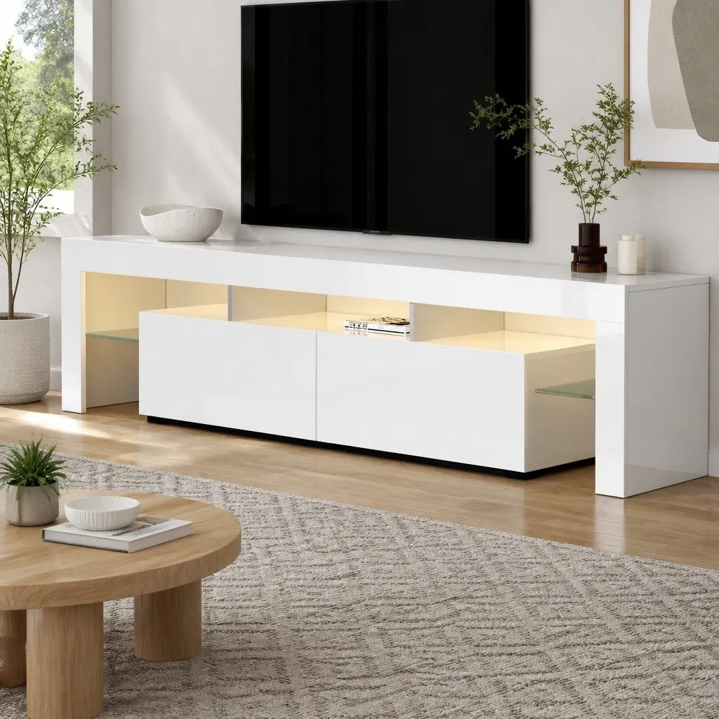 LED TV Cabinet 189cm with Storage and Glass Shelf