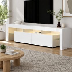 Modern LED TV Cabinet 189cm with Storage and Glass Shelf