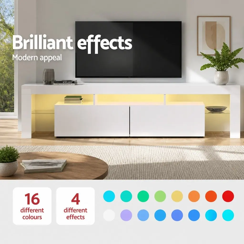 LED TV Cabinet 189cm with Storage and Glass Shelf