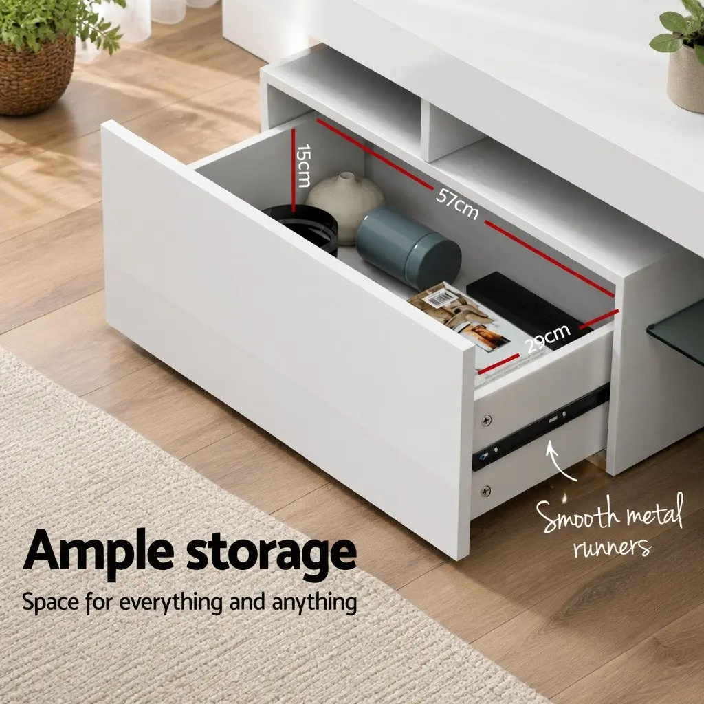 LED TV Cabinet 189cm with Storage and Glass Shelf