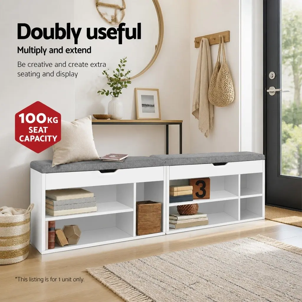 Shoe Storage Bench White Cushioned Seat 80cm Particle Board