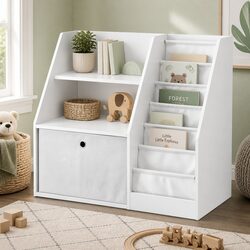 Cozy Kids Bookshelf Storage Organizer with Sling Pouches