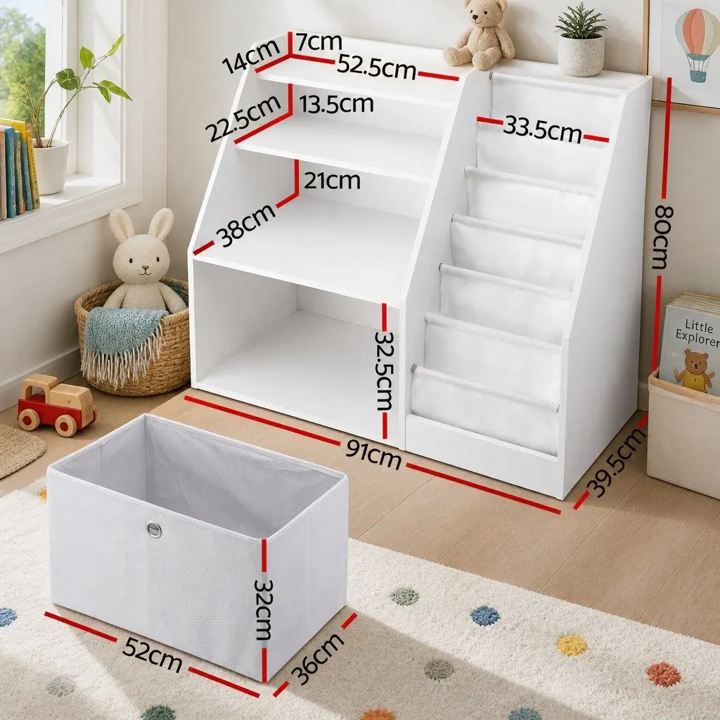 Kids Bookshelf Storage Organizer with Sling Pouches
