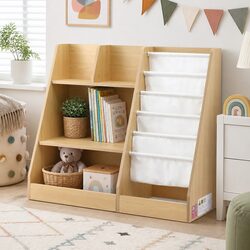Charming Kids Bookshelf Organizer with Sling Pouches