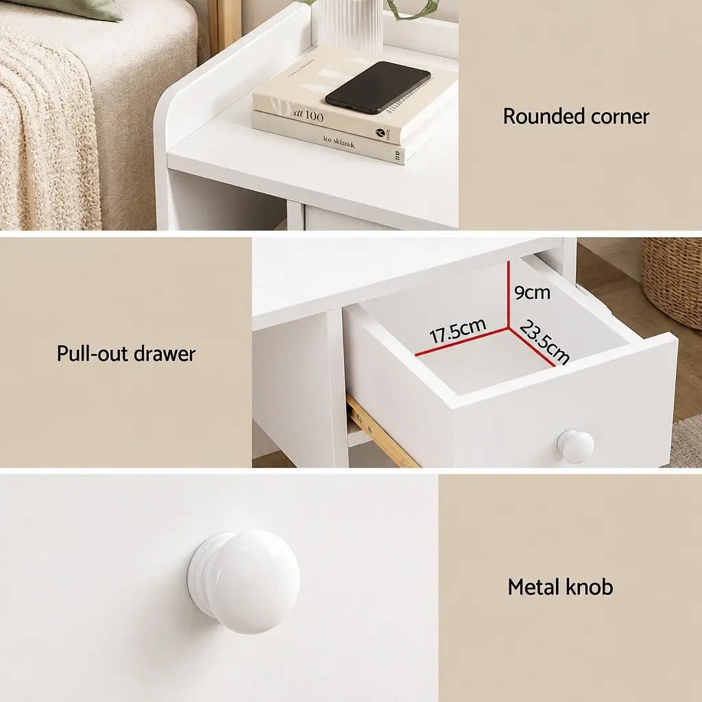 White Nightstand with Drawer and Open Shelf Storage