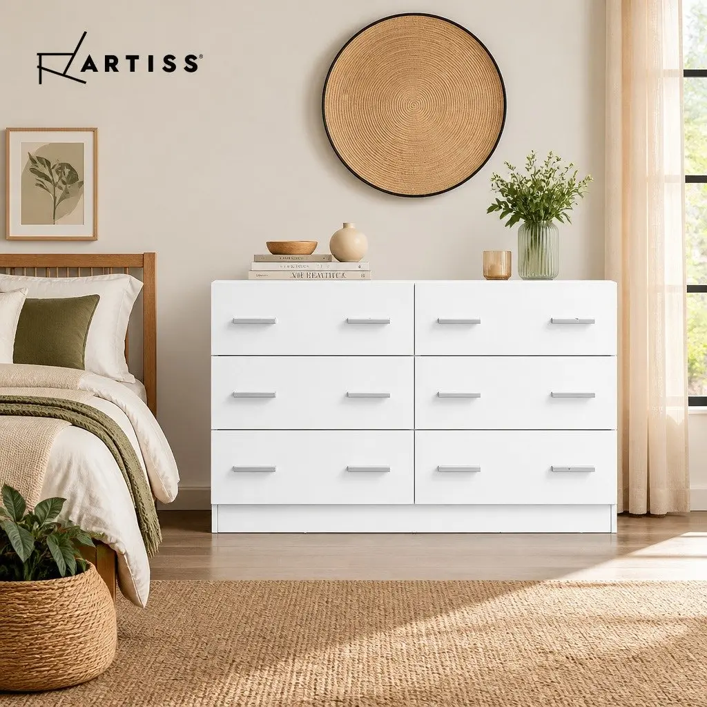 6 Drawer Chest of Drawers White Bedroom Storage Cabinet Lowboy Dresser Furniture