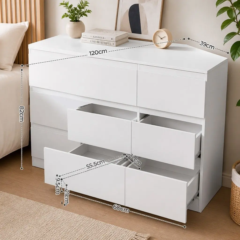 6 Drawer Chest of Drawers White Bedroom Storage Dresser Lowboy Organiser Unit