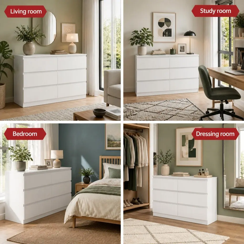 6 Drawer Chest of Drawers White Bedroom Storage Dresser Lowboy Organiser Unit