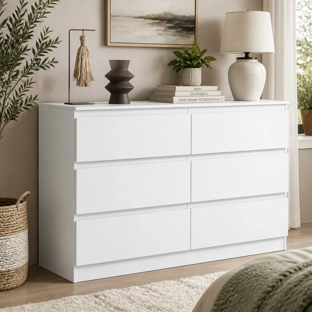 6 Drawer Chest of Drawers White Bedroom Storage Dresser Lowboy Organiser Unit