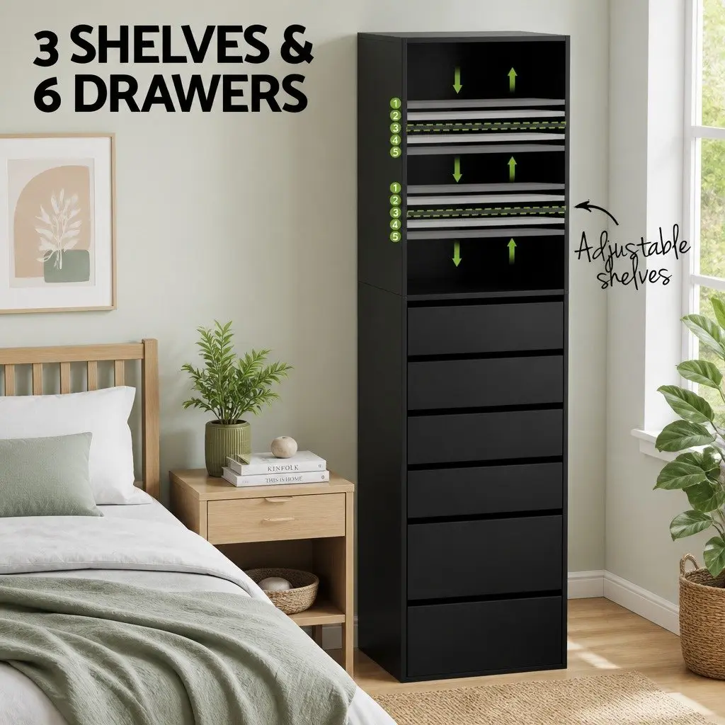 6 Drawer Tallboy Chest for Bedroom Storage