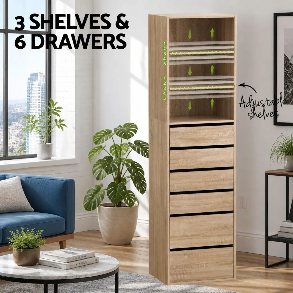 Tallboy Chest of Drawers with 6 Storage Compartments
