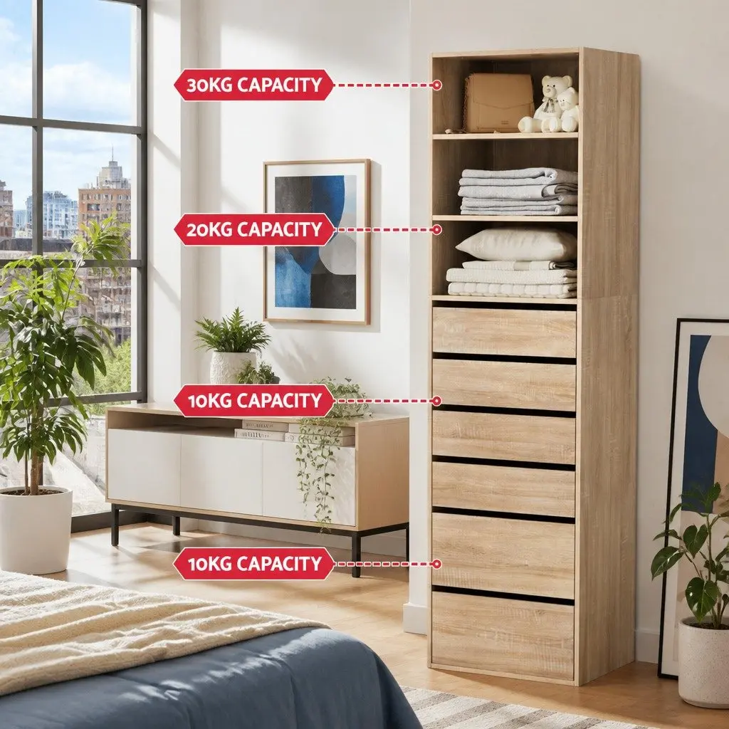 Tallboy Chest of Drawers with 6 Storage Compartments