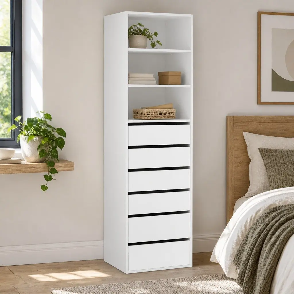 6 Drawer Tallboy Chest for Bedroom Storage in White