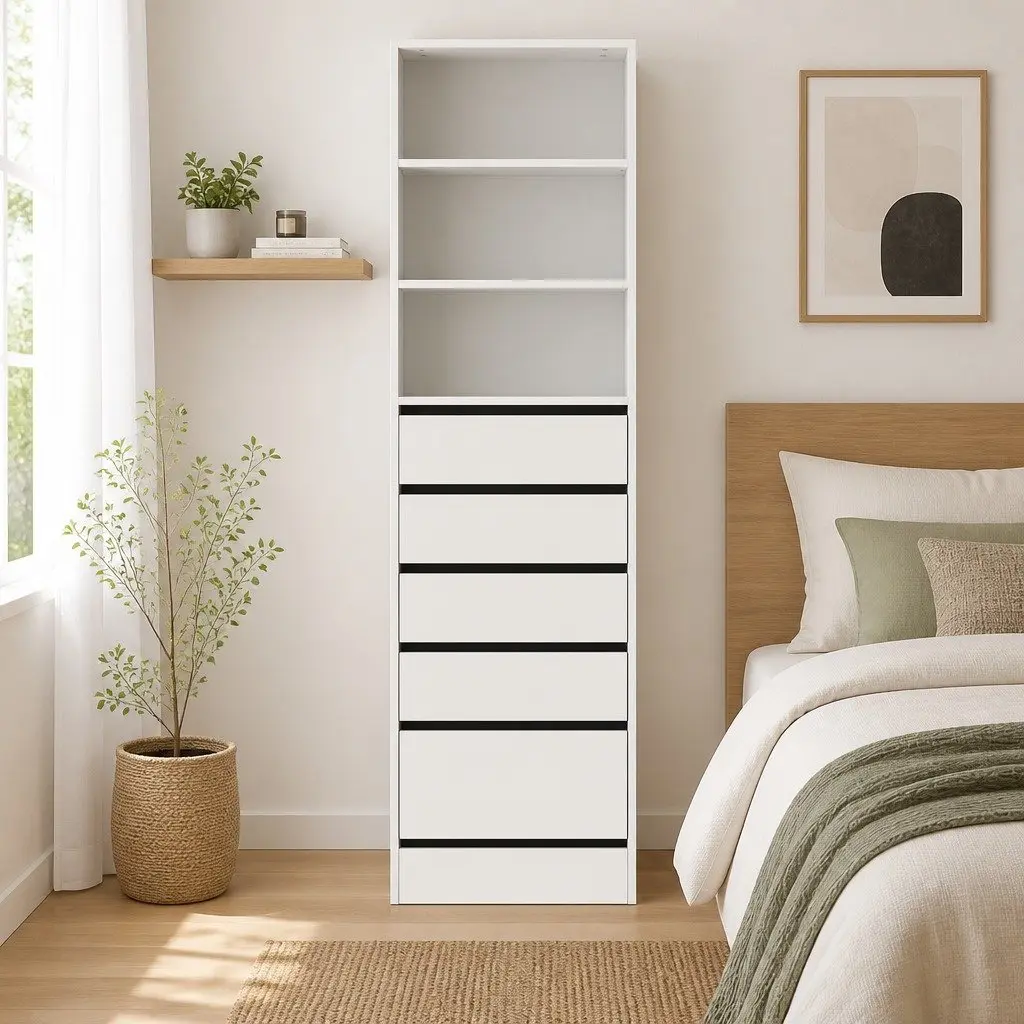 6 Drawer Tallboy Chest for Bedroom Storage in White