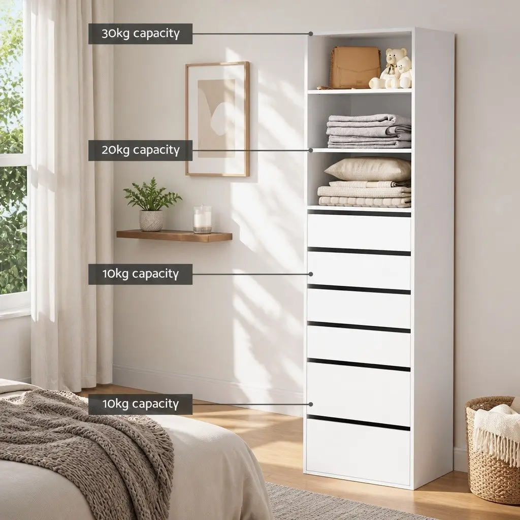 6 Drawer Tallboy Chest for Bedroom Storage in White
