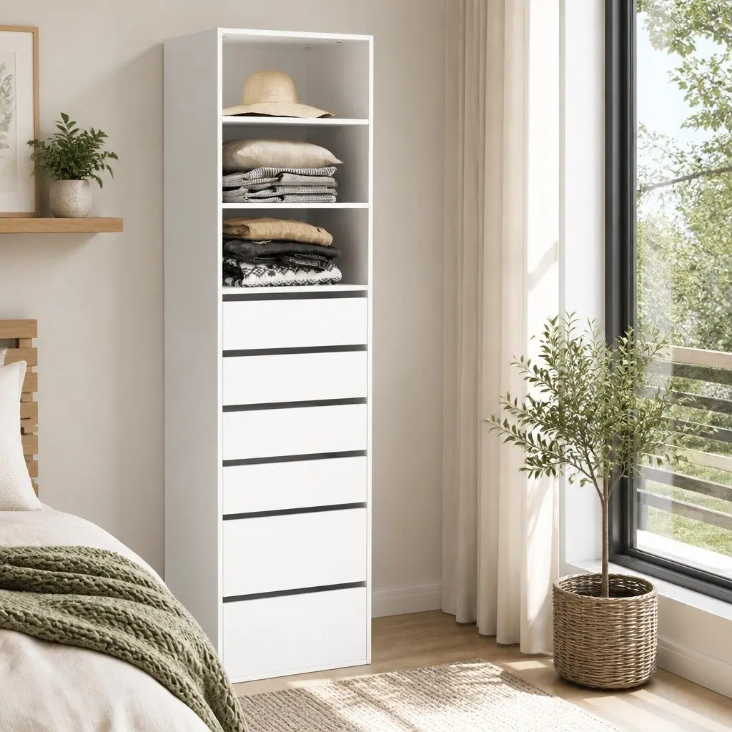 6 Drawer Tallboy Chest for Bedroom Storage in White