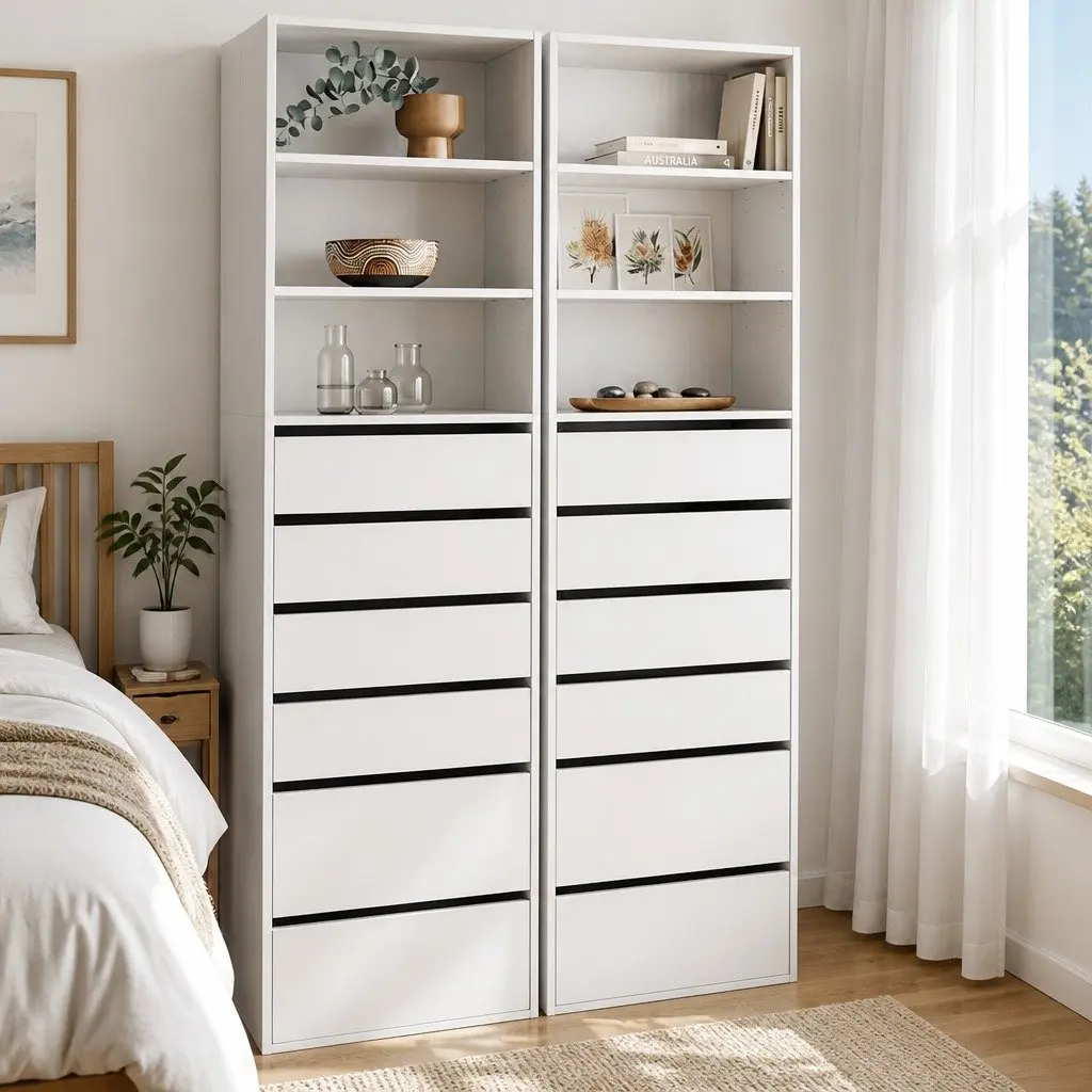 White 6 Drawer Tallboy Chest of Drawers for the Bedroom