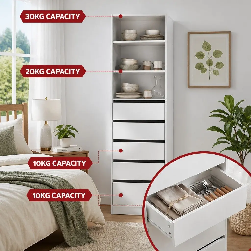 Chest of Drawers Tallboy Cabinet 6 Drawer Storage White Particle Board Bedroom Furniture Set