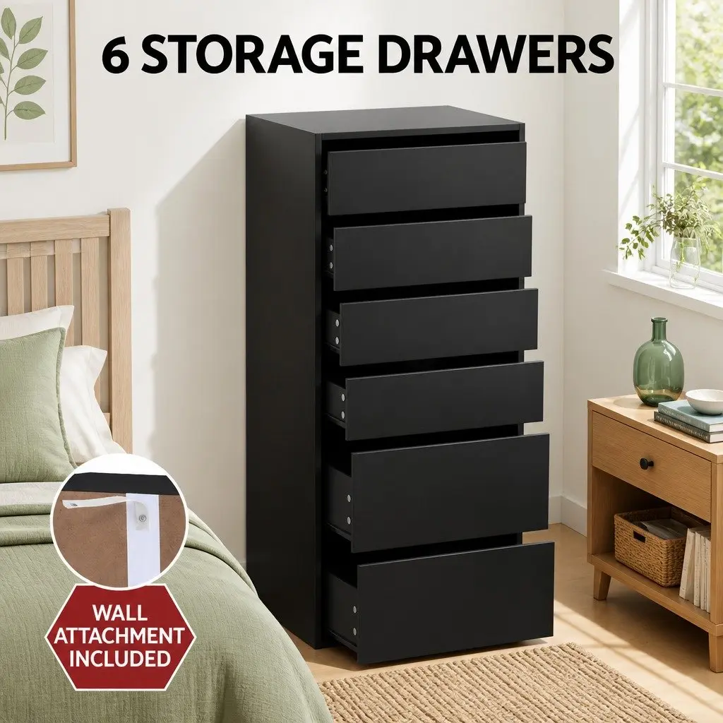 6 Drawer Tallboy Dresser for Organized Bedroom Storage