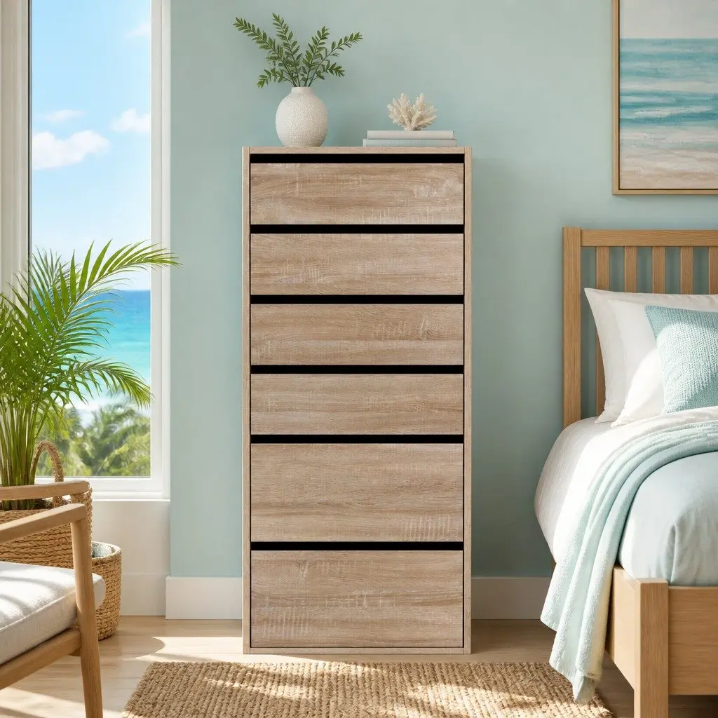 Pine 6-Drawer Chest of Drawers for Bedroom Storage