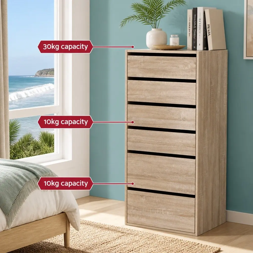 Pine 6-Drawer Chest of Drawers for Bedroom Storage