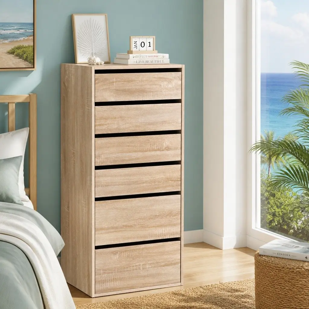 Pine 6-Drawer Chest of Drawers for Bedroom Storage