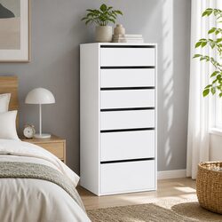 Elegant 6 Drawer White Tallboy Dresser for Bedroom Storage