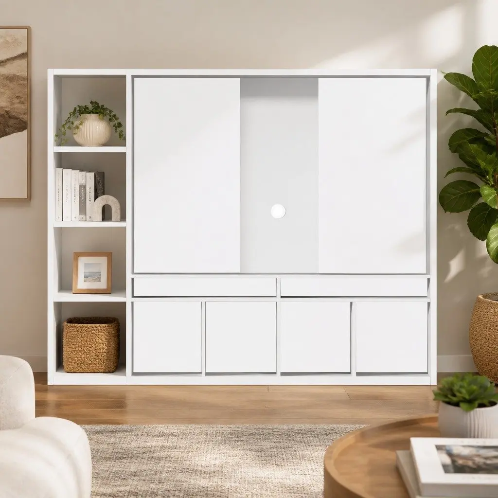 Open Shelves Entertainment Center TV Stand 183cm White
