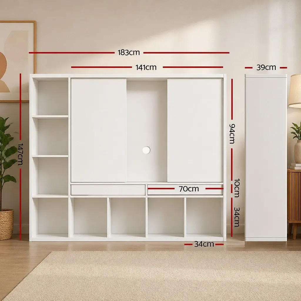Open Shelves Entertainment Center TV Stand 183cm White