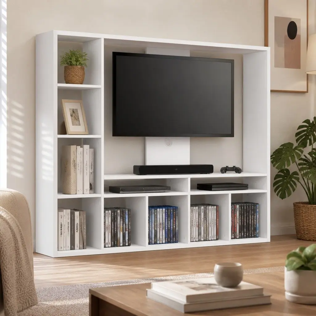 Open Shelves Entertainment Center TV Stand 183cm White