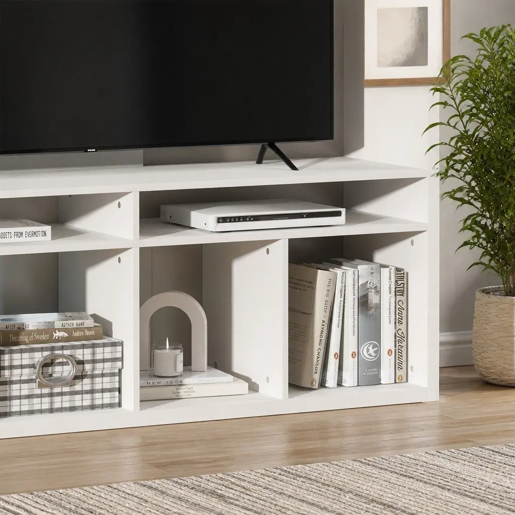 Open Shelves Entertainment Center TV Stand 183cm White