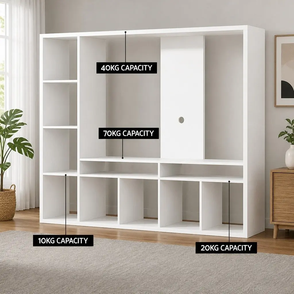 Open Shelves Entertainment Center TV Stand 183cm White