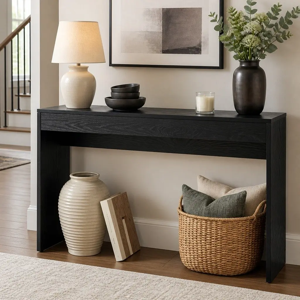 Console Table Black 120cm Wood Grain Minimalist Storage Furniture