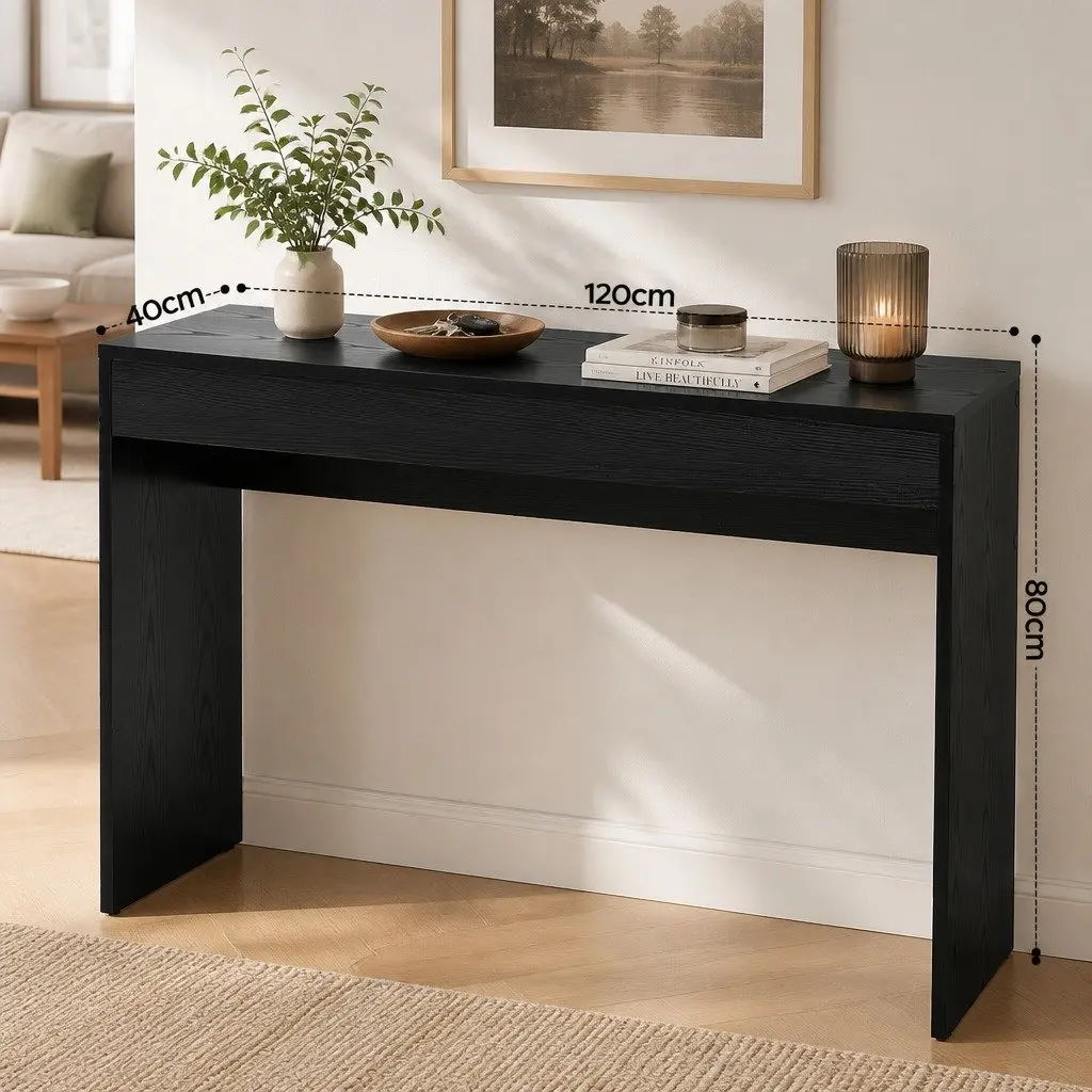 Console Table Black 120cm Wood Grain Minimalist Storage Furniture
