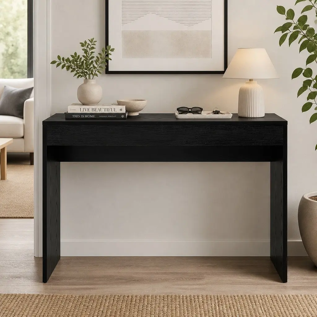 Console Table Black 120cm Wood Grain Minimalist Storage Furniture