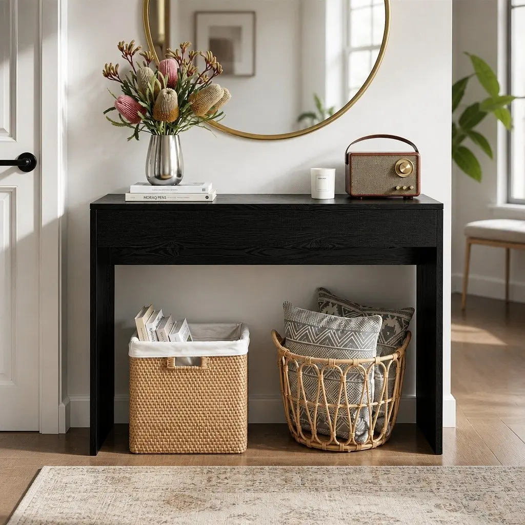 Console Table Black 120cm Wood Grain Minimalist Storage Furniture