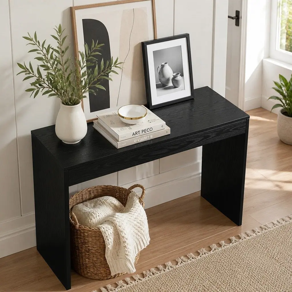 Console Table Black 120cm Wood Grain Minimalist Storage Furniture