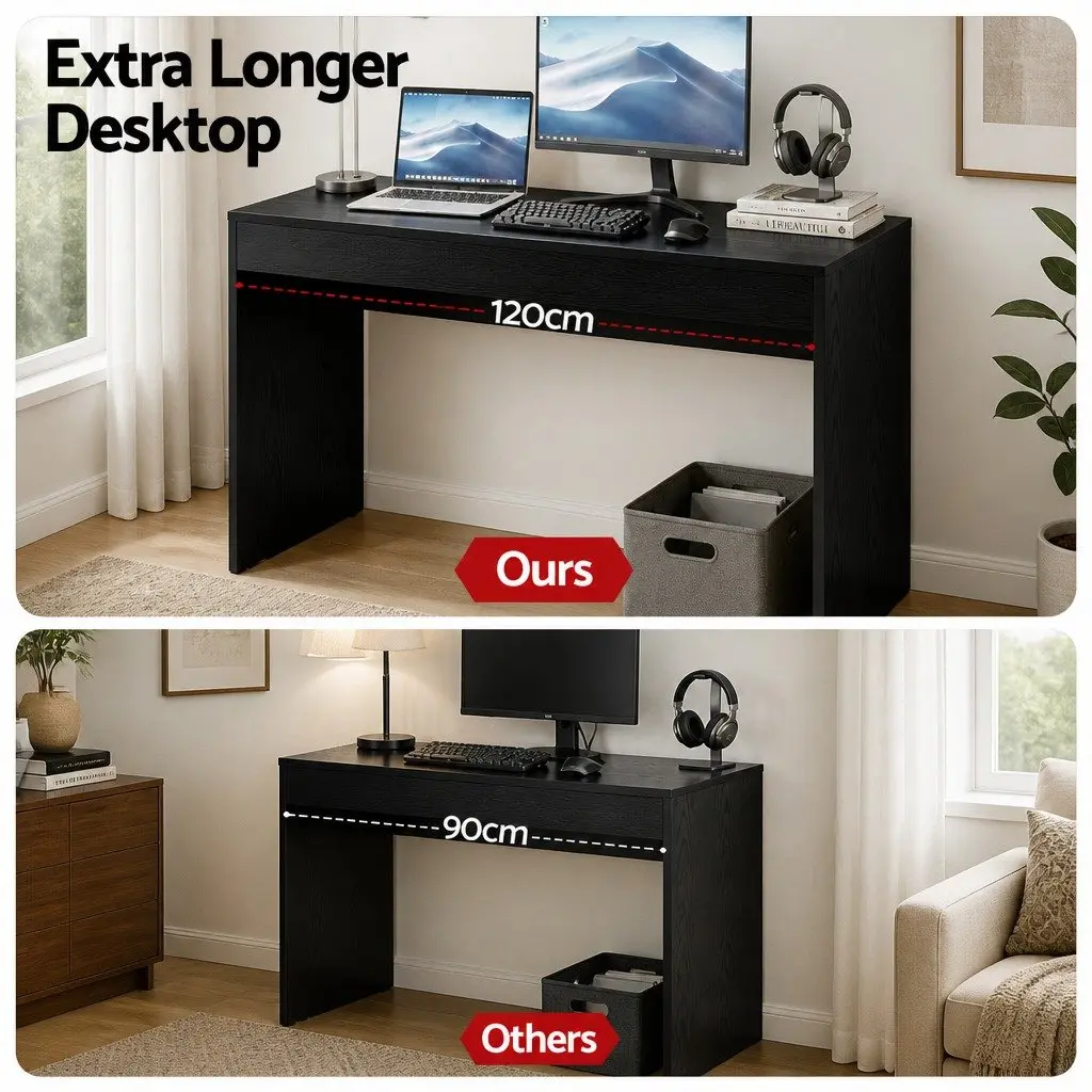 Console Table Black 120cm Wood Grain Minimalist Storage Furniture