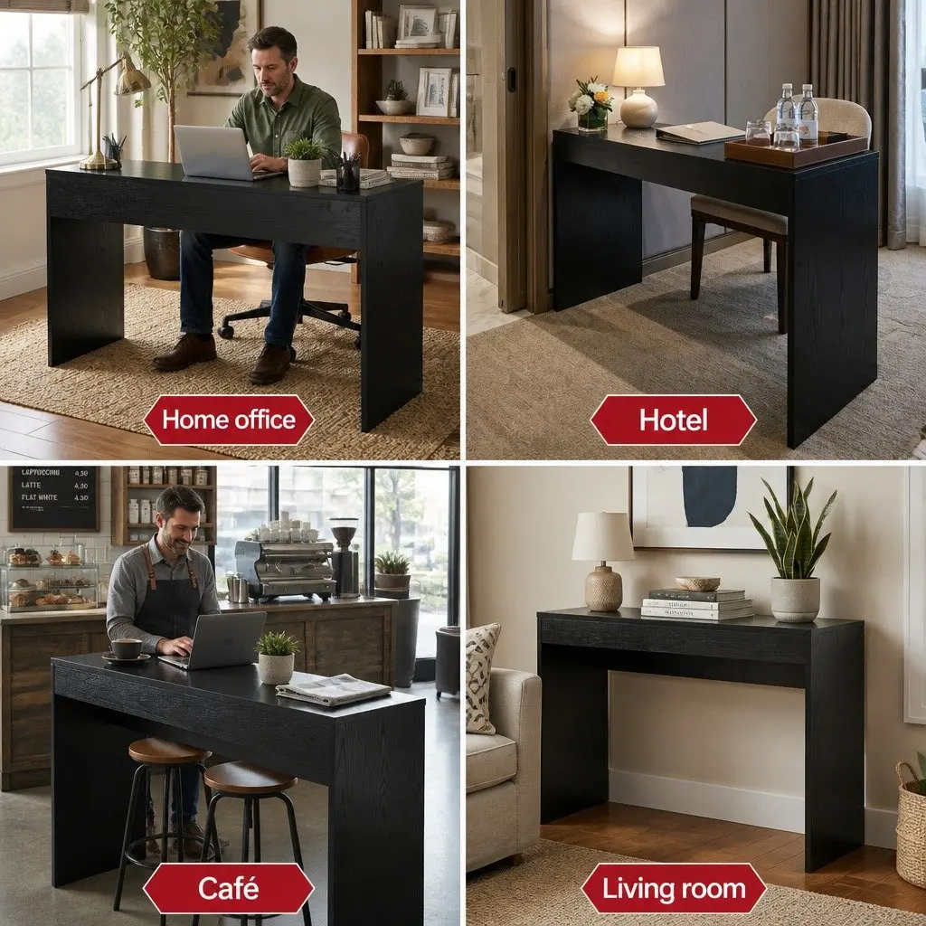 Console Table Black 120cm Wood Grain Minimalist Storage Furniture