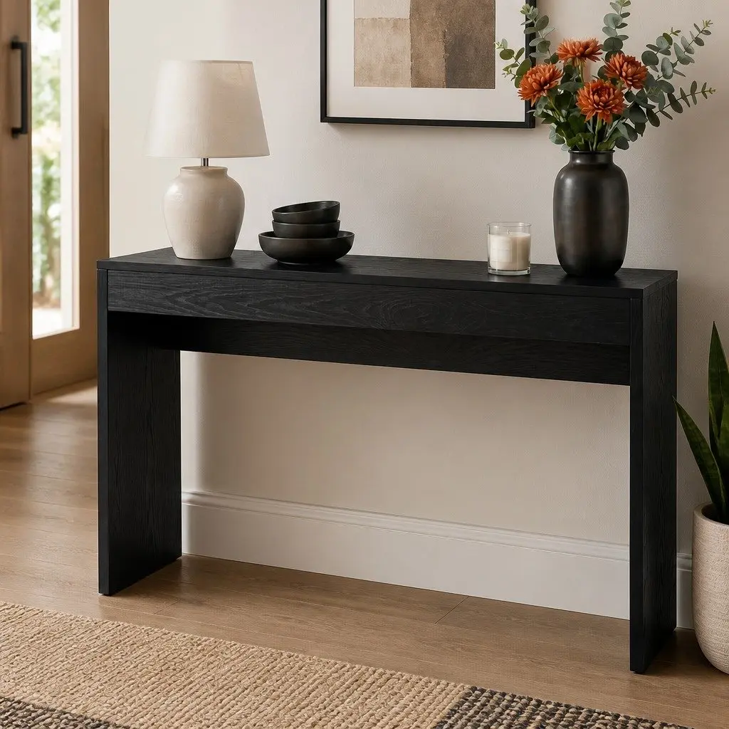 Console Table Black 120cm Wood Grain Minimalist Storage Furniture