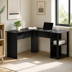 Welcoming L-Shape Computer Desk with Open Shelves