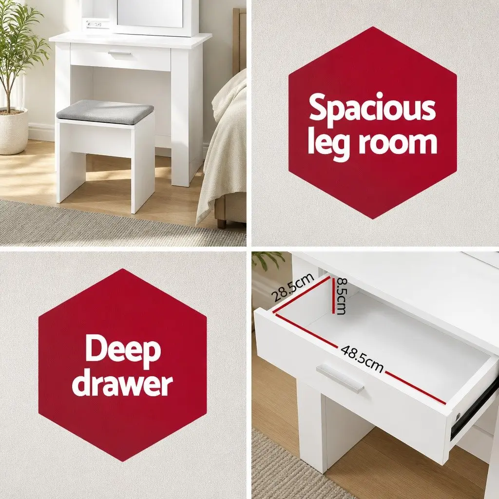 White Vanity Set with Sliding Mirror and Storage