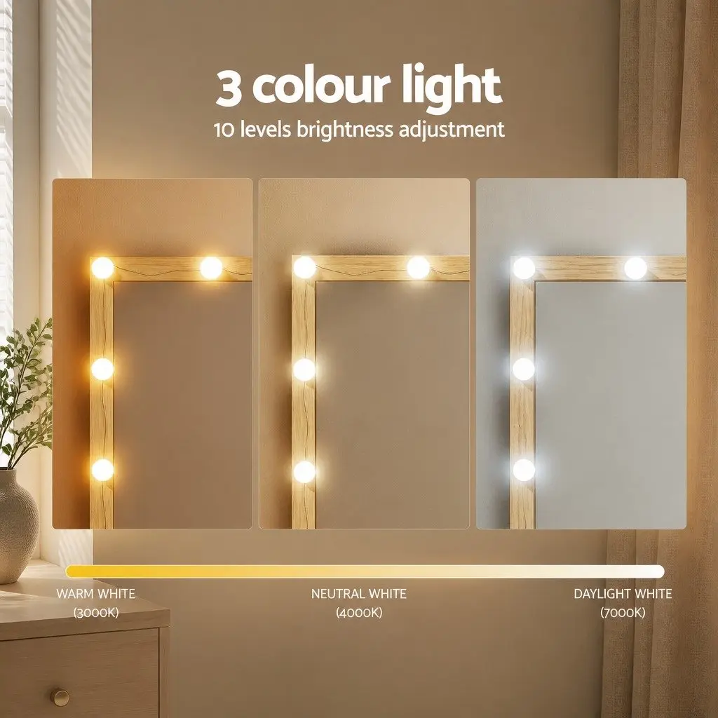 Vanity Desk Set with Stool and LED Mirror