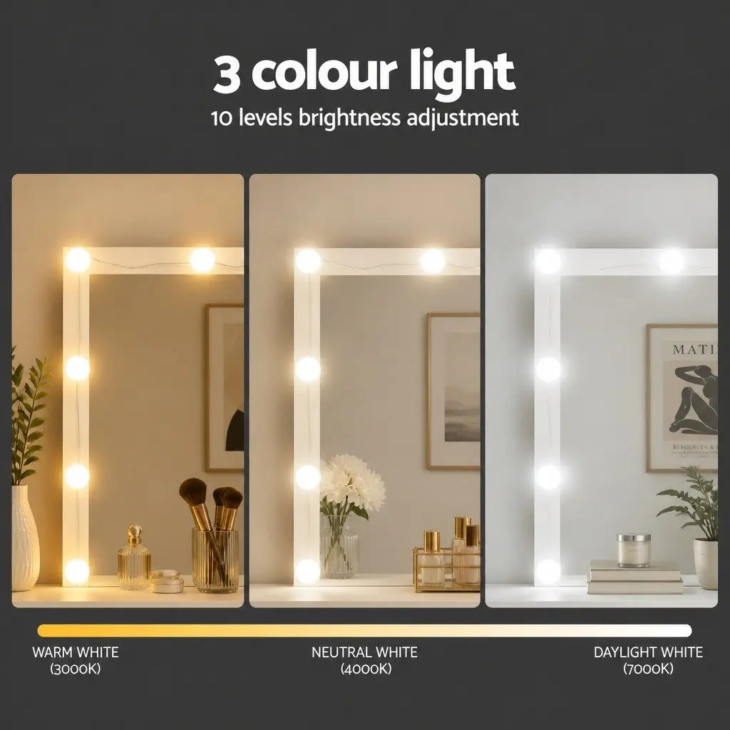 Dressing Table Vanity Desk Set White 12 LED Bulbs Makeup Mirror with Stool