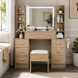 Elegant Dressing Table Vanity with LED Mirror and Storage