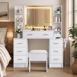 Modern White Dressing Table Vanity Set with LED Mirror