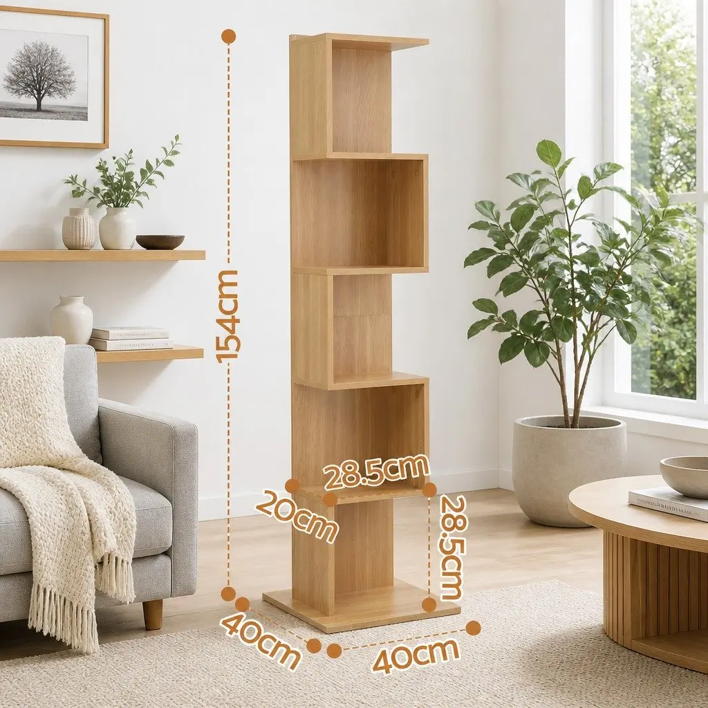 5 Tier S-Shaped Bookshelf for Living Spaces