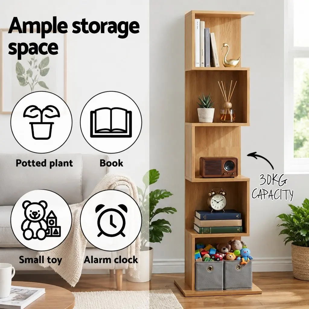 5 Tier S-Shaped Bookshelf for Living Spaces